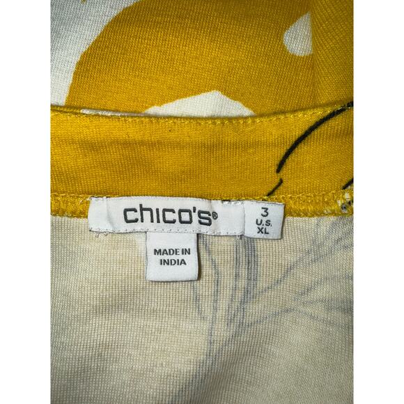 Chico's Pima Everyday Floral Print Tee Yellow Short Sleeved Top Casual SZ 3 XL - Picture 4 of 6